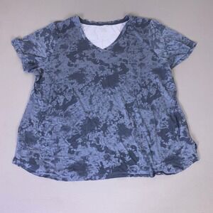 Jockey T-Shirt Women's Plus 2X V-Neck Gray Blue Tie Dye Acid Wash Rayon Stretch